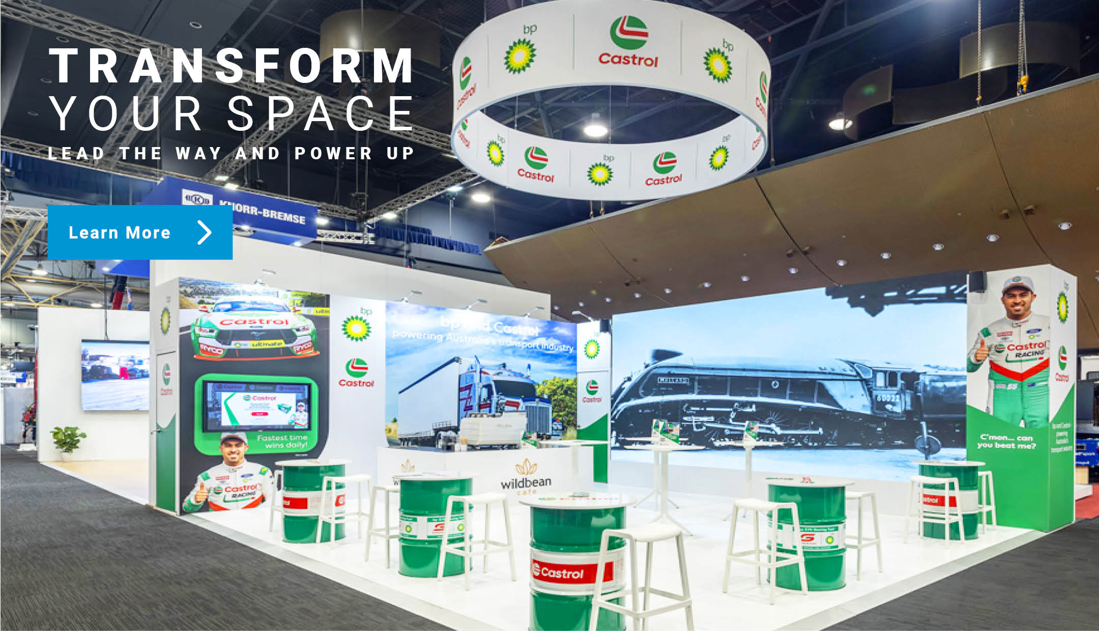 Transform your exhibition space. Branded signage and lighting.