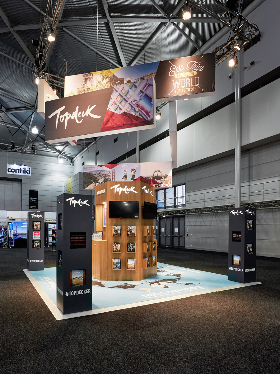 Custom Exhibition. Flight Centre 2017 Walkway Custom Design and Brand activation QLD, NSW, VIC. Custom signage exhibition.